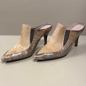 Donald J Pliner Brown Pony Hair Snake Embossed Mule "Trist"